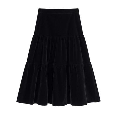 复古风A字丝绒松紧腰蓬蓬裙