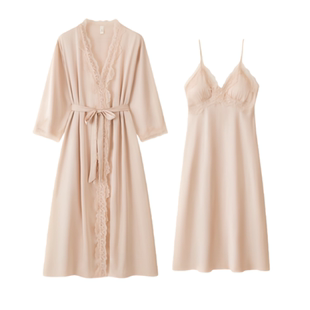 高级感法式性感纯欲风睡衣网纱真丝睡裙女夏季性感小吊带胸垫睡袍