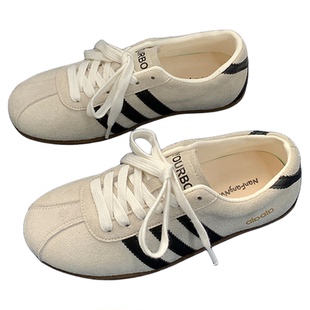 白黑德训鞋学生百搭平底系带休闲板鞋舒适运动鞋潮ins风拼色女鞋