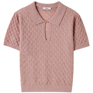 CRUSH Collection2026年早秋新款轻透绞花Polo领针织短袖上衣女