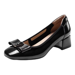 HS269305哈森商场同款2026春季新款粗跟圆头蝴蝶结舒适通勤女单鞋