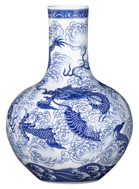 景德镇陶瓷青花瓷龙纹天球瓶