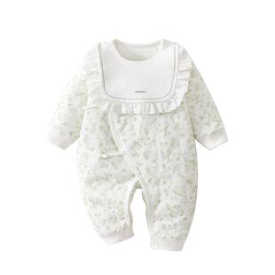 新生婴儿衣服秋季夹棉连体衣0到3个月女宝宝公主秋装保暖a类纯棉9