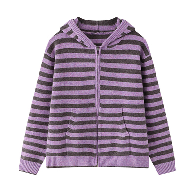 CCKOK拼色条纹厚实连帽毛衣开衫