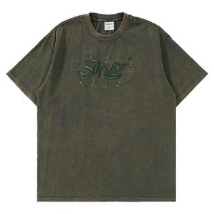 Mentmate 25SS 复古sing音符刺绣T恤衫男 炒色水洗做旧圆领短袖夏