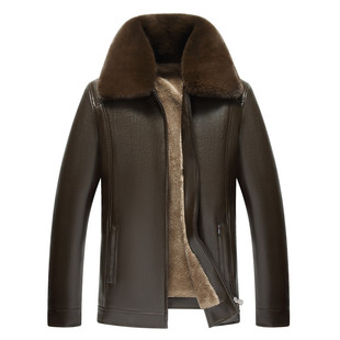秋冬季中老年皮毛一体皮夹克加绒加厚爸爸装大码宽松皮衣男士外套
