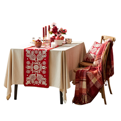 蜡笔派豆蔻桌旗结婚巾红色刺绣