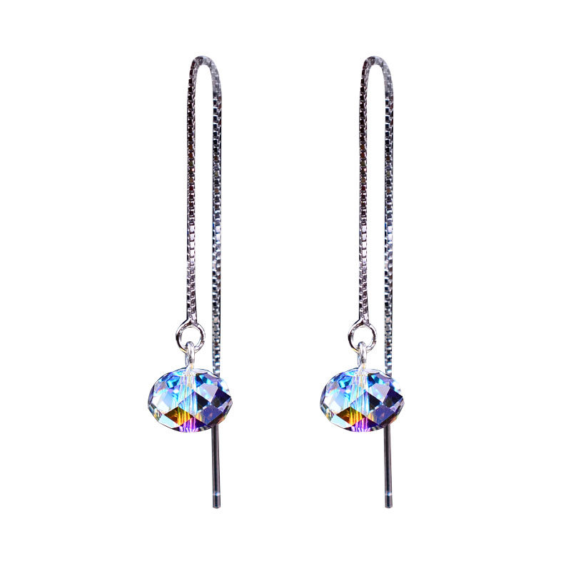 8MM小巧长线耳线925纯银奥地利水晶闪亮时尚耳饰包邮