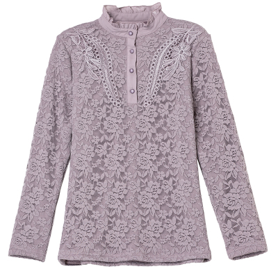 高领蕾丝加绒加厚打底衫女秋冬