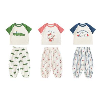 【爽绵棉]幼歌夏季新款婴幼儿卡通短袖T恤2026时尚宽松束脚防蚊裤