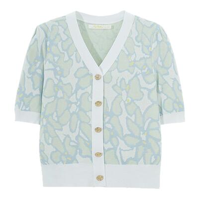 普普风提花V领套头毛衫