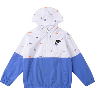 Nike/耐克正品夏季款小童拼接印花连帽休闲外套HQ7954-410