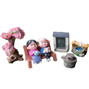 中式微景观仿真迷你农具石磨锄头蓑衣水井簸箕筐摆件沙盘盆景造景