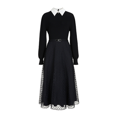 朗姿/MOJO AVENUE莫佐2025冬新款优雅假两件拼接连衣裙女黑