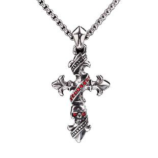 法国IDee十字架项链男骷髅红吊坠个性嘻哈潮牌小众设计银色配饰
