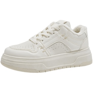 人本板鞋女款2025新款秋冬加绒加厚保暖女鞋防滑百搭软底休闲棉鞋