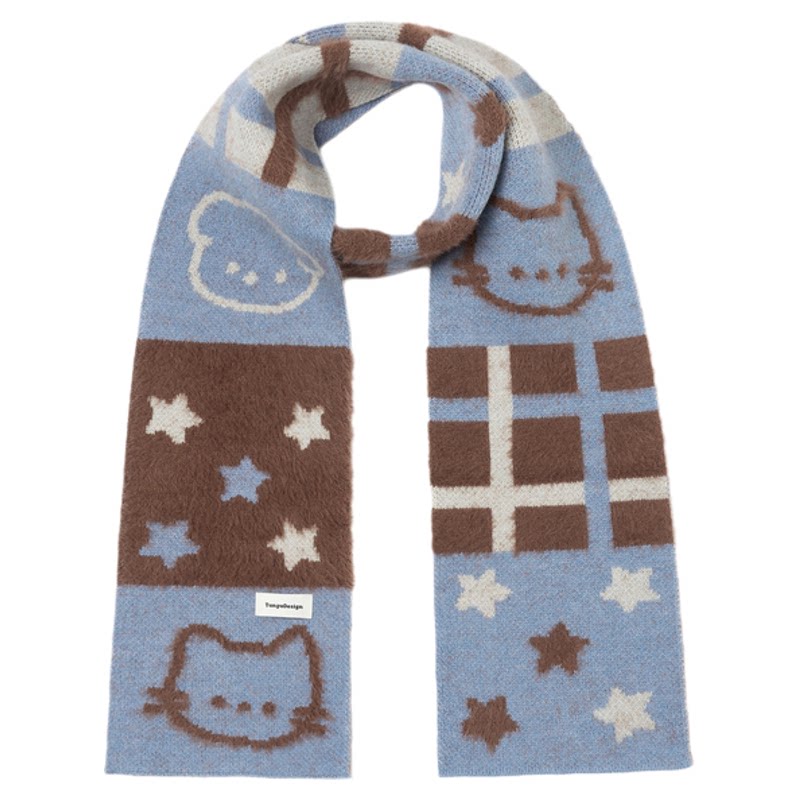 星月豚骨“猫狗咖啡屋”蓝咖围巾