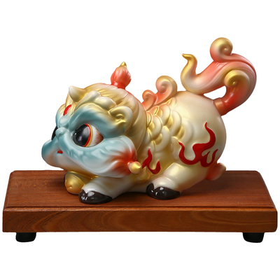 黼山堂客厅祥瑞麒麟陶瓷摆件一对