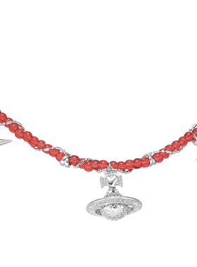 NiceMood四芒星土星项链红色串珠