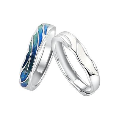 蒹葭999纯银情侣戒指一对送女友