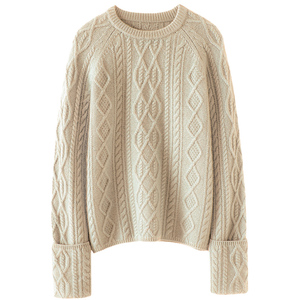 气质碾压！加厚圆领100%羊绒衫女翻边袖设计纯羊绒毛衣针织衫秋冬