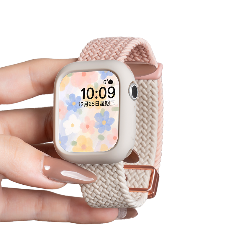 适用iwatch11表带苹果S11手表applewatch9夏季S10编织尼龙S9新款磁吸撞色S8创意7可爱8高级SE3女生男运动美式