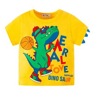 儿童短袖T恤恐龙印花夏季韩版新款夏装男童宝宝汗衫体恤2026童装