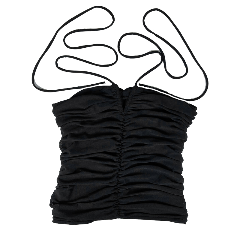 Best U设计感小众水墨晕染挂脖背心女夏季新款百搭网纱短款上衣