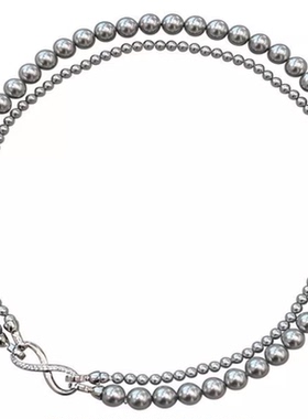 法式轻奢真多麻珍珠项链女灰珍珠叠戴双层珍珠项链毛衣链女可拆分