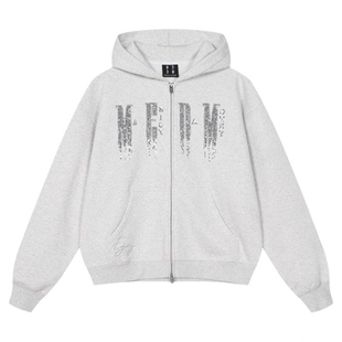 MEDM 基础logo珠片连帽休闲拉链连帽卫衣潮流加绒帽衫情侣外套秋