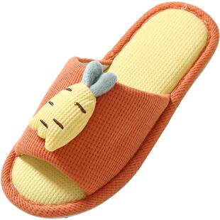 2023劳动节卡通亲子亚麻拖鞋家居室内防滑耐磨地板情侣女胡萝卜兔