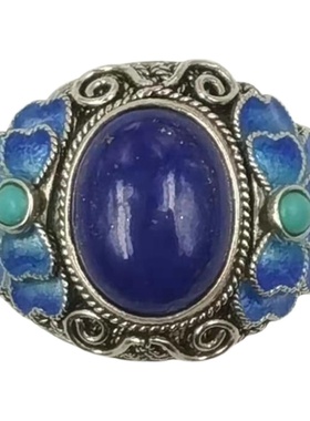 古法烧蓝掐丝珐琅小众设计银戒指