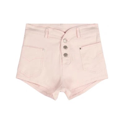李李服饰粉色丰胯牛仔短裤女2025秋季新款低腰修身显瘦美胯超短裤