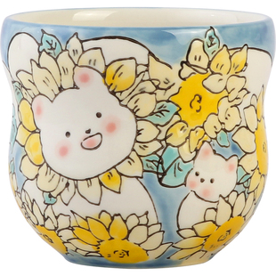 蓝莲花羡鸟文社釉下彩手绘手握咖啡杯家用拿铁杯子陶瓷女生拉花杯