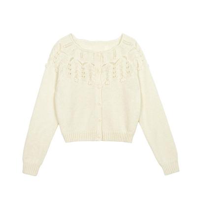 法式镂空绞花开衫手工针织衫