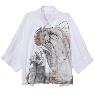 谜底衬衫分袖女2025夏季新品复古风通勤大廓形T型短衬衣252MC0530