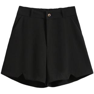 大码女装松紧腰毛呢短裤女秋冬季宽松a字阔腿热裤胖mm开叉休闲裤