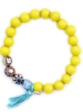 AncientYellowBeads旧黄色琉璃珠手链海边度假沙滩
