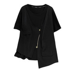 特大码假两件短袖圆领T恤女300斤夏季胖mm设计感宽松洋气时尚上衣