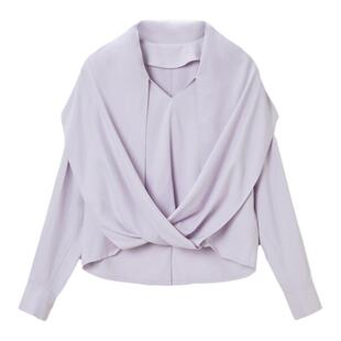 OVV Outlet 秋冬新款女23MM重磅真丝V领交叉围裹式设计长袖衬衣