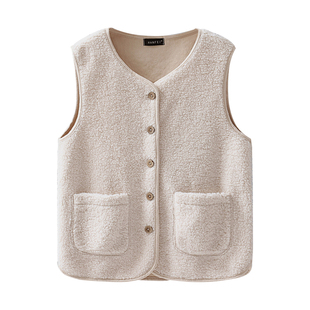 大码胖mm羊羔绒毛绒马甲女秋外穿时髦洋气宽松坎肩马夹背心外套冬