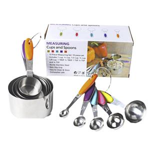 10件套不锈钢量杯量勺 量匙套装 带硅胶隔热垫 烘培工具