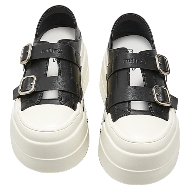 millies妙丽女鞋真皮厚底松糕鞋2025新款内增高时尚百搭休闲板鞋