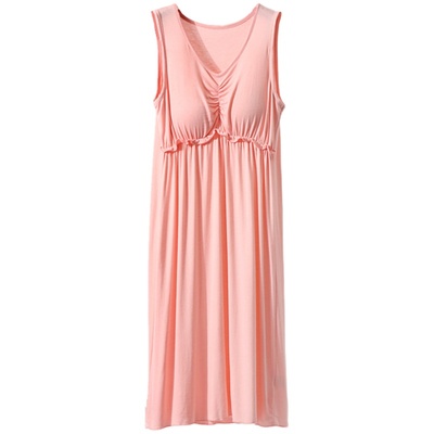 夏莫代尔连衣裙带胸垫女宽松v领