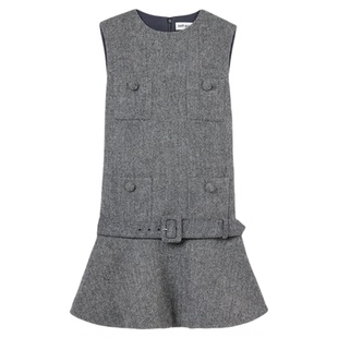 self-portrait 2026早春新款灰混色羊毛混纺小香风人字纹连衣裙