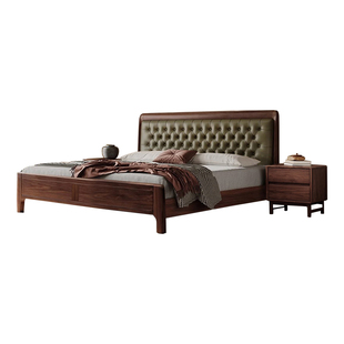 黑胡桃木真皮软包实木双人床现代简约主卧婚床2025新款意式家用床