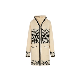 XG/雪歌XJ311043B560 羊毛混纺中长款毛针织衫浅米连帽开襟毛衫女