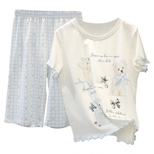 儿童莫代尔睡衣女童夏季冰丝薄款女宝宝家居服短袖套装大童空调服