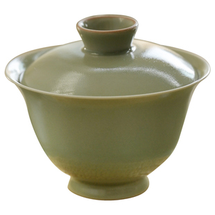 陶隐窑越窑青釉秘色瓷两才盖碗半手工精修复古方成哲吴越功夫茶具