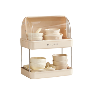 厨房碗碟收纳架台面带盖沥水碗架碗盘置物架双层碗柜放碟子收纳盒